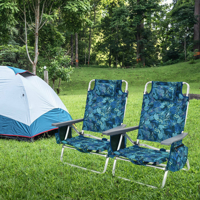 4-Pack 5-Position Outdoor Folding Backpack Beach Reclining Chair with Pillow-Navy