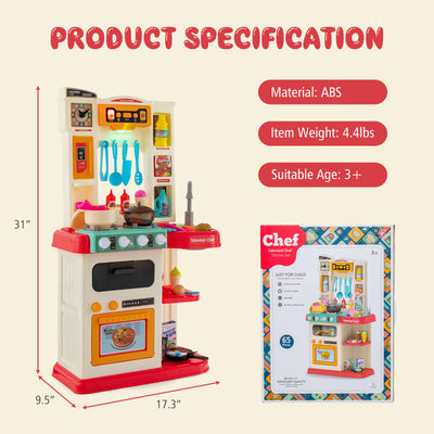64 Pieces Realistic Kitchen Playset for Boys and Girls with Sound and Lights-Pink