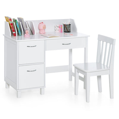 *Kids Wooden Writing Furniture Set with Drawer and Storage Cabinet - White