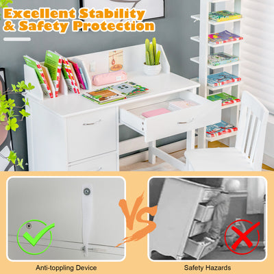 *Kids Wooden Writing Furniture Set with Drawer and Storage Cabinet - White