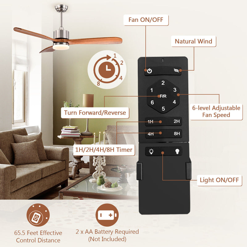 52 Inch Reversible Ceiling Fan with LED Light and Adjustable Temperature-Silver