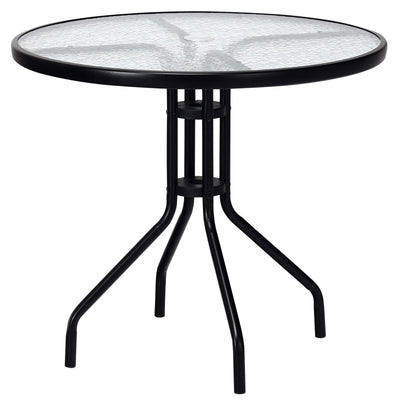32 Inch Outdoor Patio Round Tempered Glass Top Table with Umbrella Hole