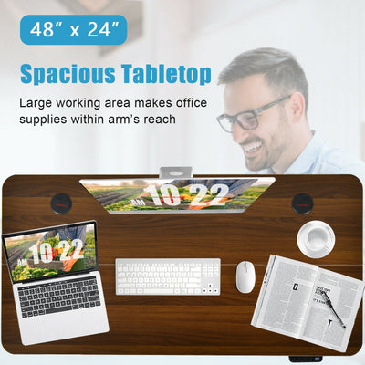 48-inch Electric Height Adjustable Standing Desk with Control Panel-Walnut