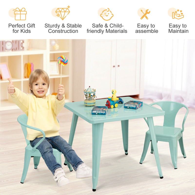 27-Inch Kids Square Steel Table Play Learn Activity Table-Blue
