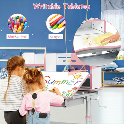 Kids Multifunctional Writing Desk with Tilt Desktop and Book Shelf-Pink