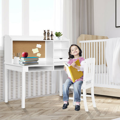 Kids Desk and Chair Set Study Writing Desk with Hutch and Bookshelves-White