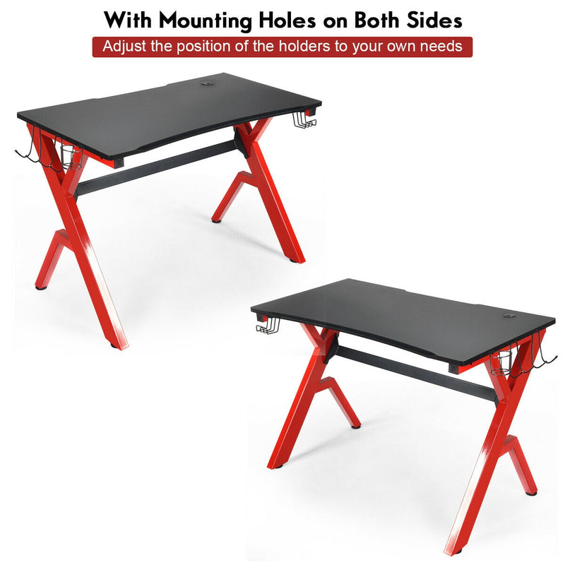 Ergonomic Gaming Desk with Carbon Fiber Surface and R-Shape Steel Frame