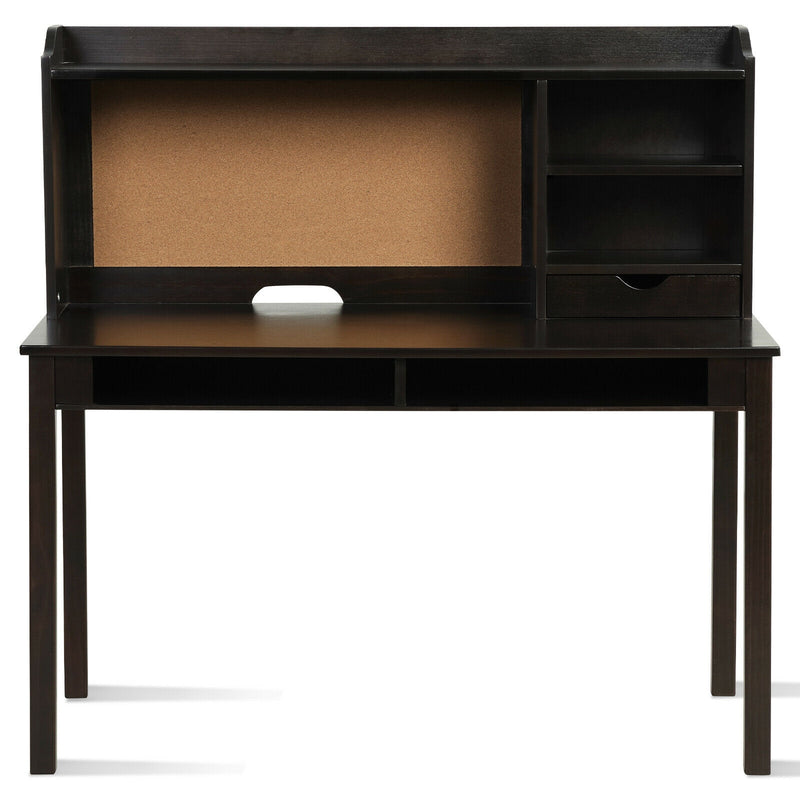 Kids Desk and Chair Set Study Writing Desk with Hutch and Bookshelves-Brown