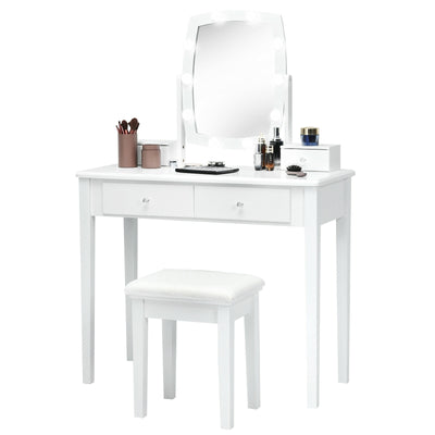 Vanity Table Set with Lighted Mirror for Bedroom and Dressing Room-White