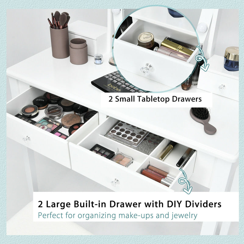 Vanity Table Set with Lighted Mirror for Bedroom and Dressing Room-White