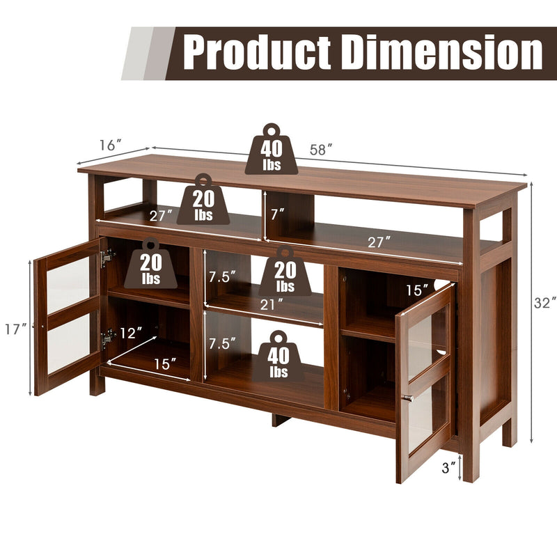 58 Inch TV Stand Entertainment Console Center with 2 Cabinets-Brown