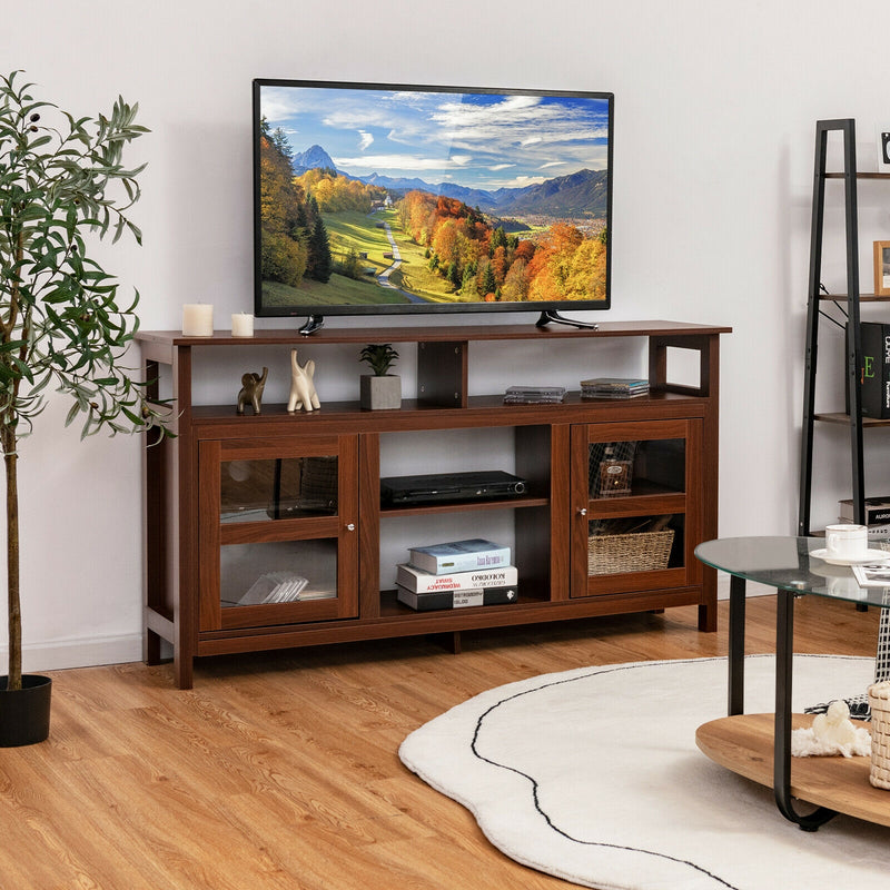 58 Inch TV Stand Entertainment Console Center with 2 Cabinets-Brown