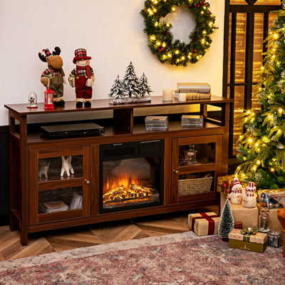 58 Inch TV Stand Entertainment Console Center with 2 Cabinets-Brown