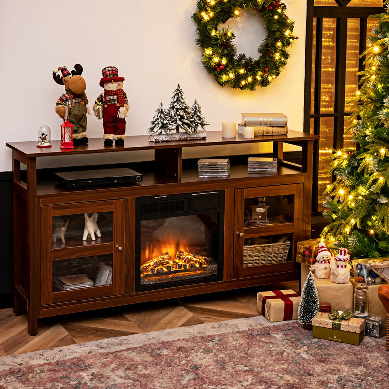 58 Inch TV Stand Entertainment Console Center with 2 Cabinets-Brown