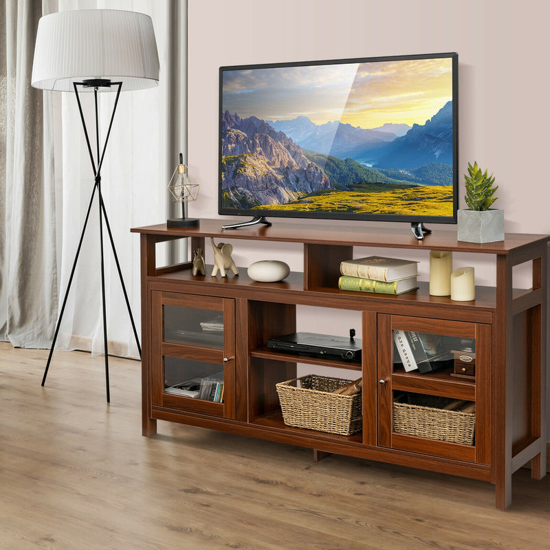 58 Inch TV Stand Entertainment Console Center with 2 Cabinets-Brown