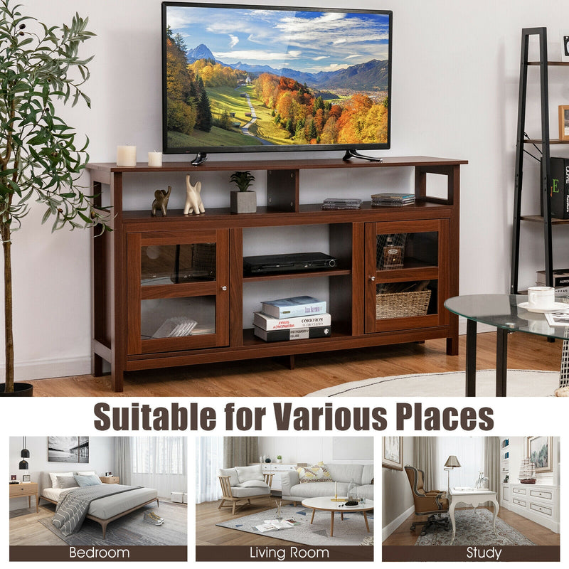 58 Inch TV Stand Entertainment Console Center with 2 Cabinets-Brown