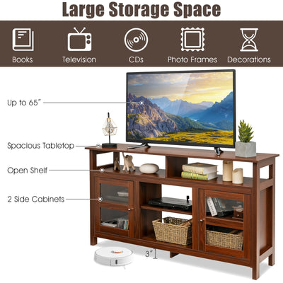 58 Inch TV Stand Entertainment Console Center with 2 Cabinets-Brown