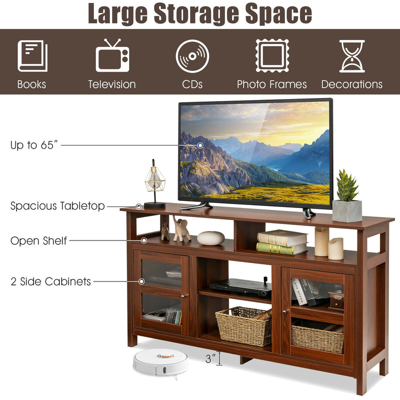 58 Inch TV Stand Entertainment Console Center with 2 Cabinets-Brown