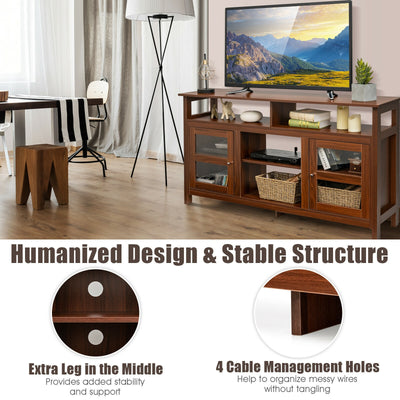 58 Inch TV Stand Entertainment Console Center with 2 Cabinets-Brown