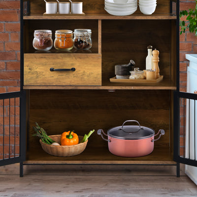 Buffet Server Sideboard Kitchen Storage Cabinet with Drawer and Steel Doors-Rustic Brown