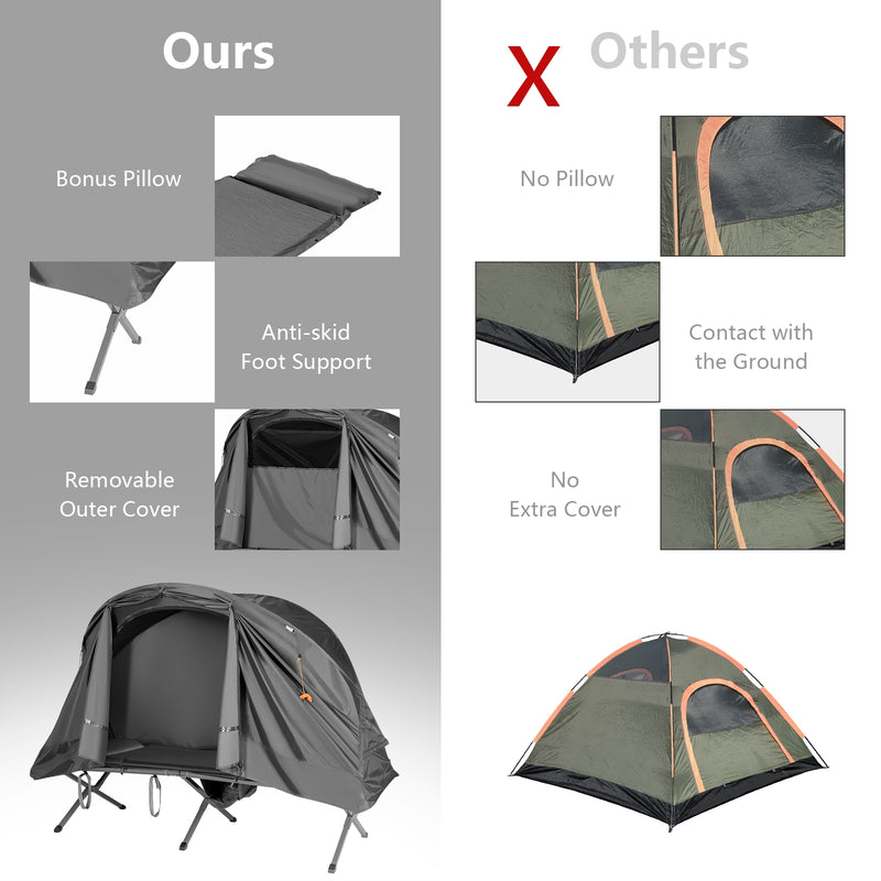Cot Elevated Compact Tent Set with External Cover-Gray