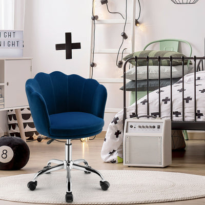 Upholstered Velvet Kids Desk Chair with Wheels and Seashell Back-Blue
