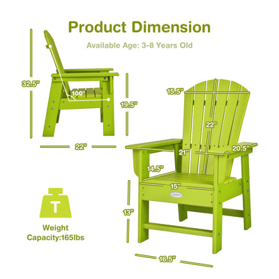 *Patio Kids' Adirondack Chair with Ergonomic Backrest - Green