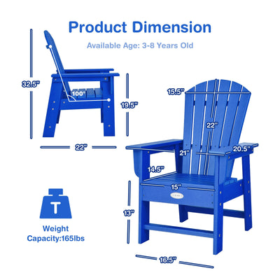 *Patio Kids' Adirondack Chair with Ergonomic Backrest - Blue