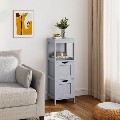 Bathroom Floor Storage Cabinet with 2 Drawers for Small Space-Gray