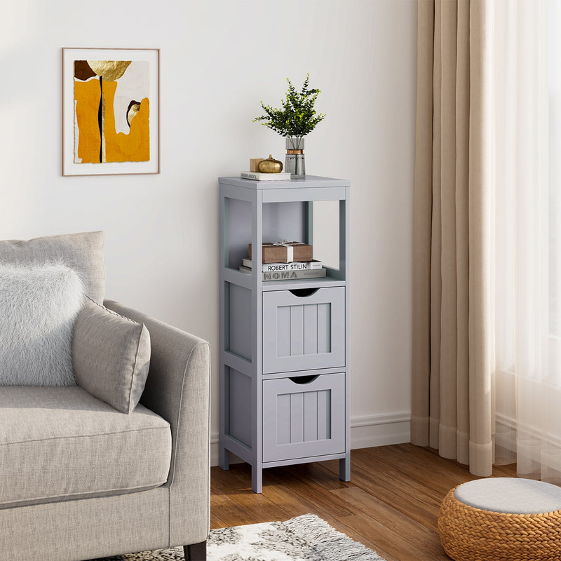 Bathroom Floor Storage Cabinet with 2 Drawers for Small Space-Gray