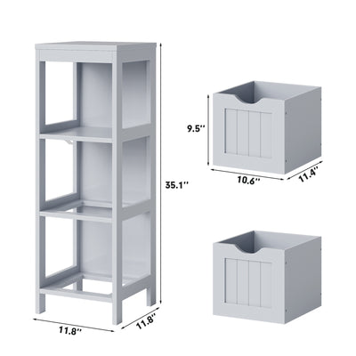 Bathroom Floor Storage Cabinet with 2 Drawers for Small Space-Gray