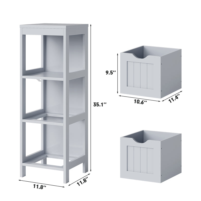 Bathroom Floor Storage Cabinet with 2 Drawers for Small Space-Gray