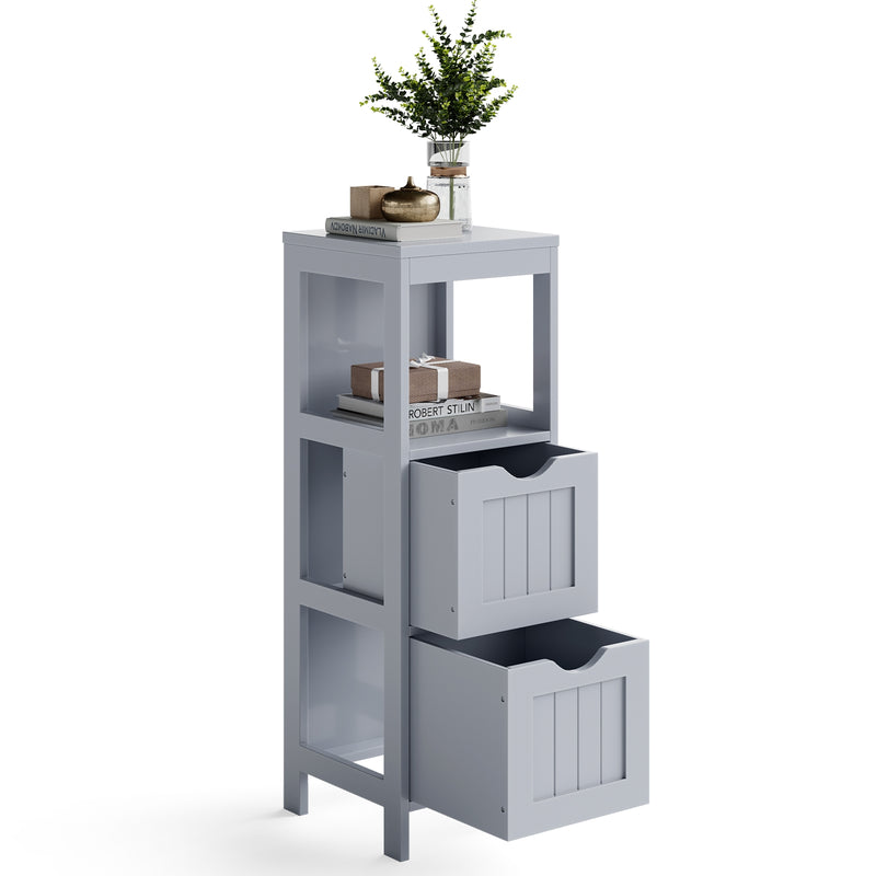 Bathroom Floor Storage Cabinet with 2 Drawers for Small Space-Gray