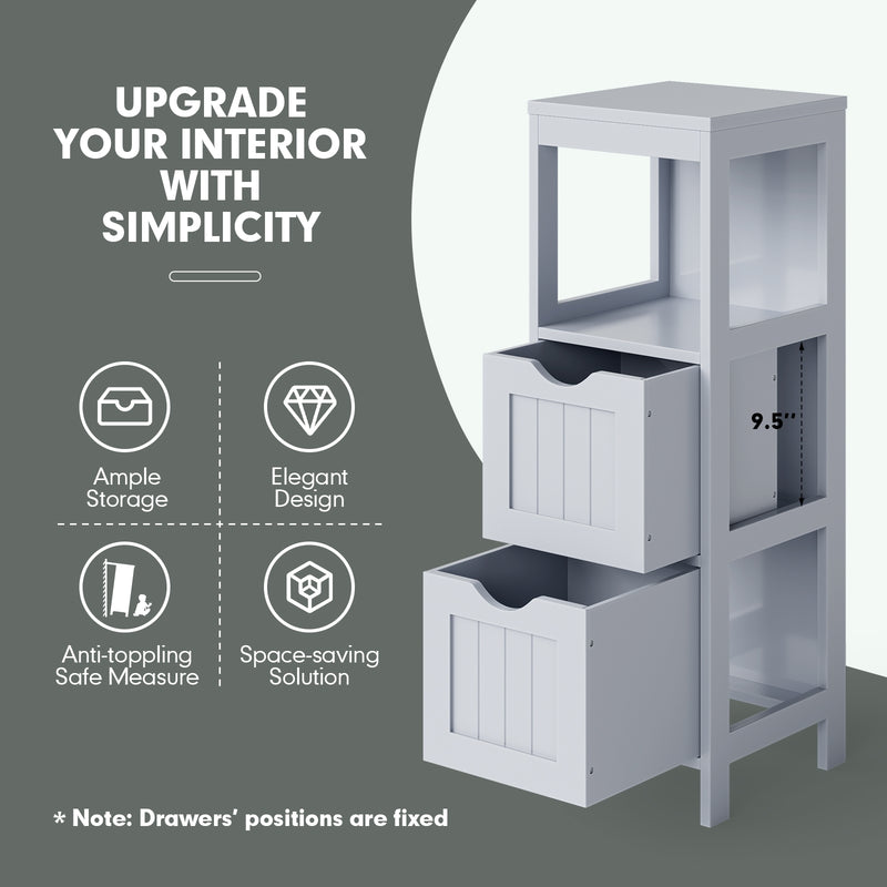 Bathroom Floor Storage Cabinet with 2 Drawers for Small Space-Gray