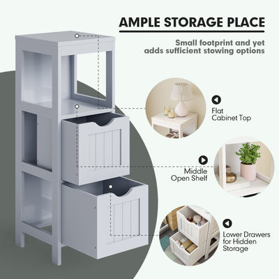 Bathroom Floor Storage Cabinet with 2 Drawers for Small Space-Gray