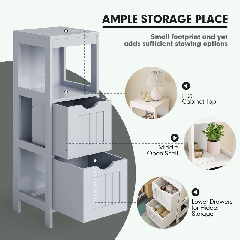 Bathroom Floor Storage Cabinet with 2 Drawers for Small Space-Gray