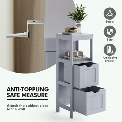 Bathroom Floor Storage Cabinet with 2 Drawers for Small Space-Gray