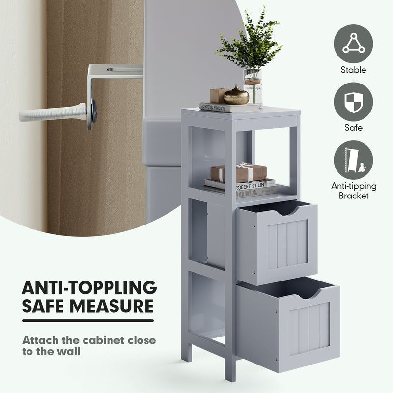 Bathroom Floor Storage Cabinet with 2 Drawers for Small Space-Gray