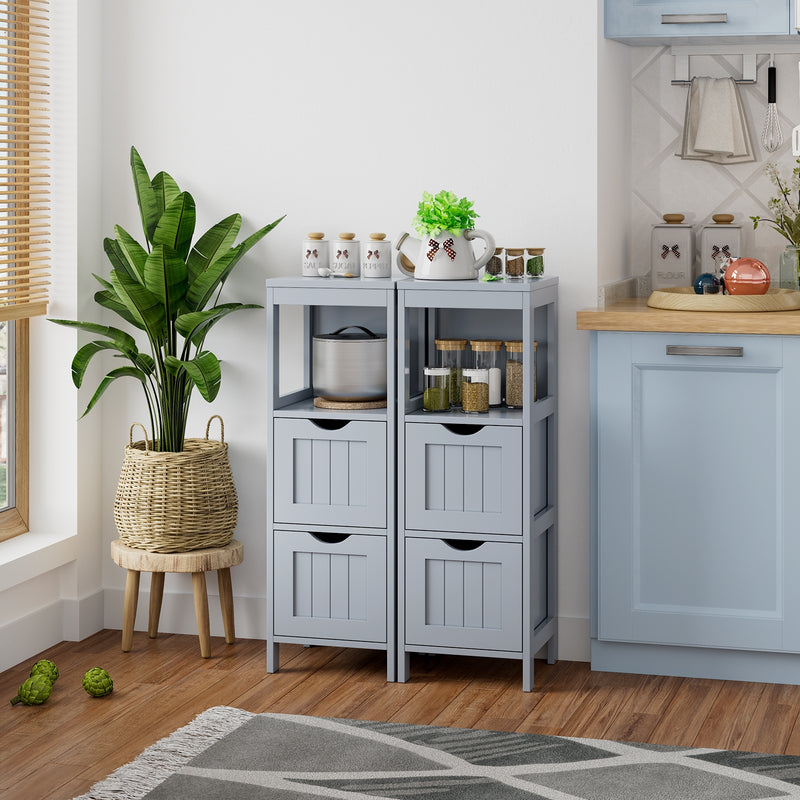 Bathroom Floor Storage Cabinet with 2 Drawers for Small Space-Gray
