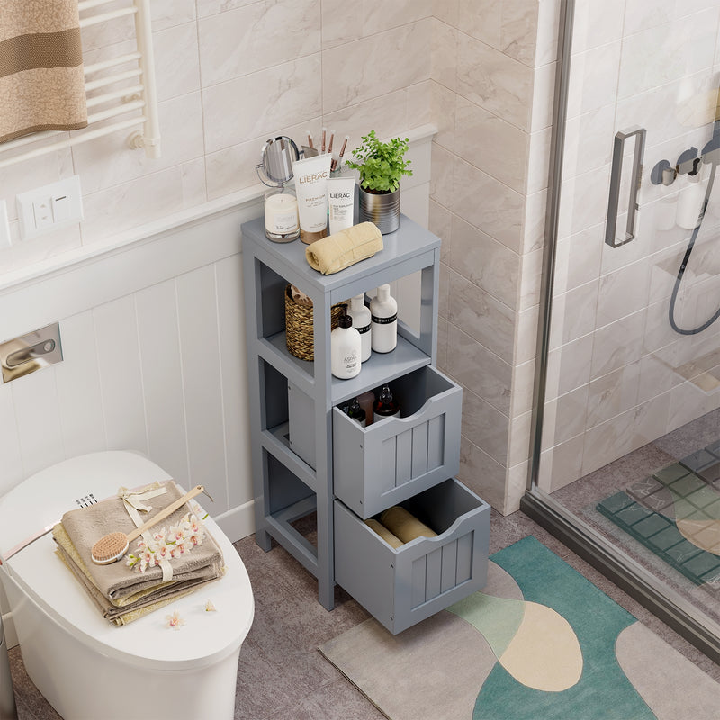 Bathroom Floor Storage Cabinet with 2 Drawers for Small Space-Gray
