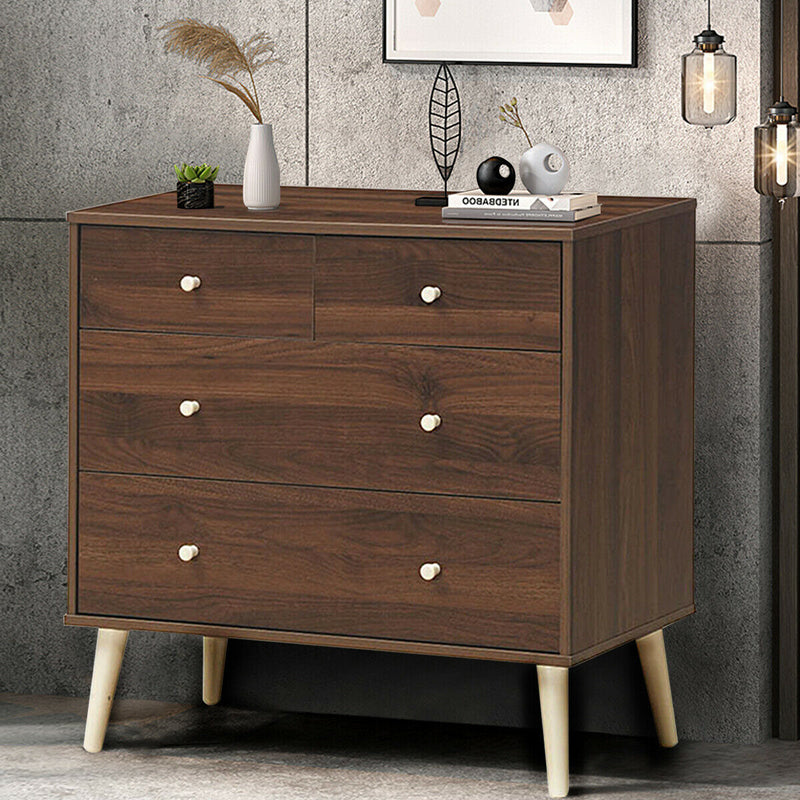 4-Drawer Dresser Cabinet Storage Organizer Rubber Leg with Rail-Walnut