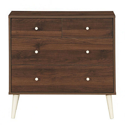 4-Drawer Dresser Cabinet Storage Organizer Rubber Leg with Rail-Walnut