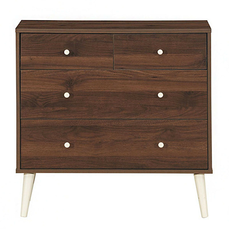 4-Drawer Dresser Cabinet Storage Organizer Rubber Leg with Rail-Walnut