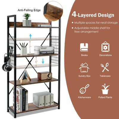 4 -Tier Industrial Open Storage Bookshelf-Rustic Brown