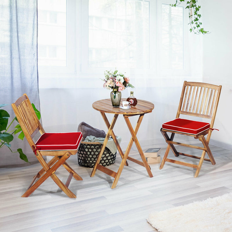 3 Pieces Patio Folding Wooden Bistro Set Cushioned Chair-Red