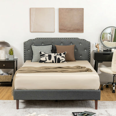 Upholstered Bed Frame with Adjustable Diamond Button Headboard-Full Size