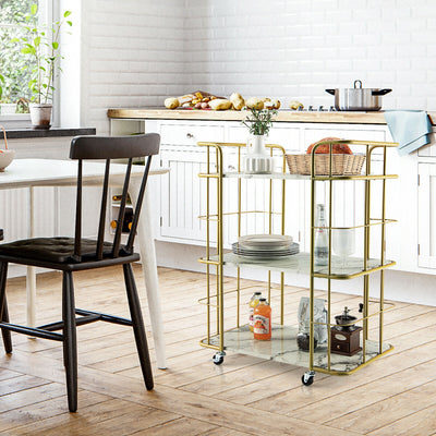 *3-Tier Metal Kitchen Storage Serving Cart Trolley with Marble Tabletop and Handles