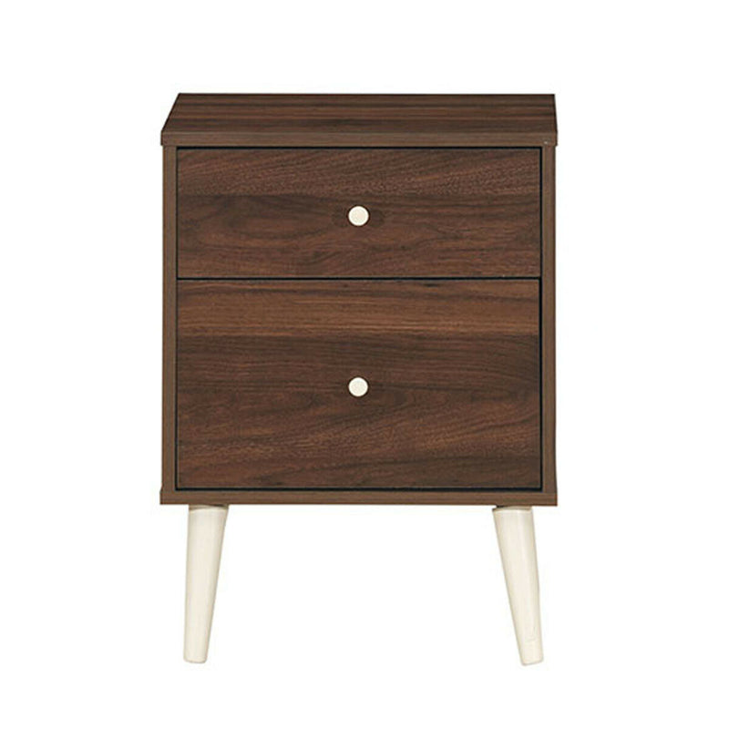 2-Drawer Nightstand Beside End Side Table with Rubber Legs-Brown