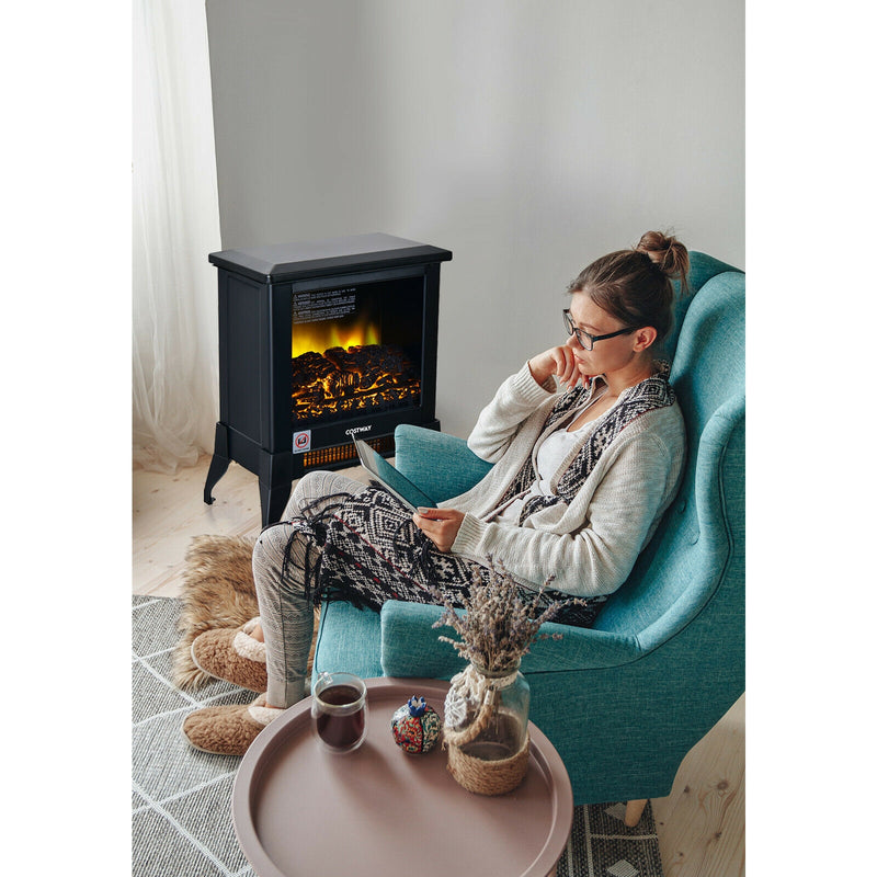*Compact Portable Space Heater with Realistic Flame Effect - 15Inches