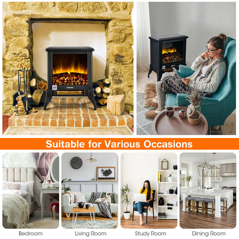 *Compact Portable Space Heater with Realistic Flame Effect - 15Inches